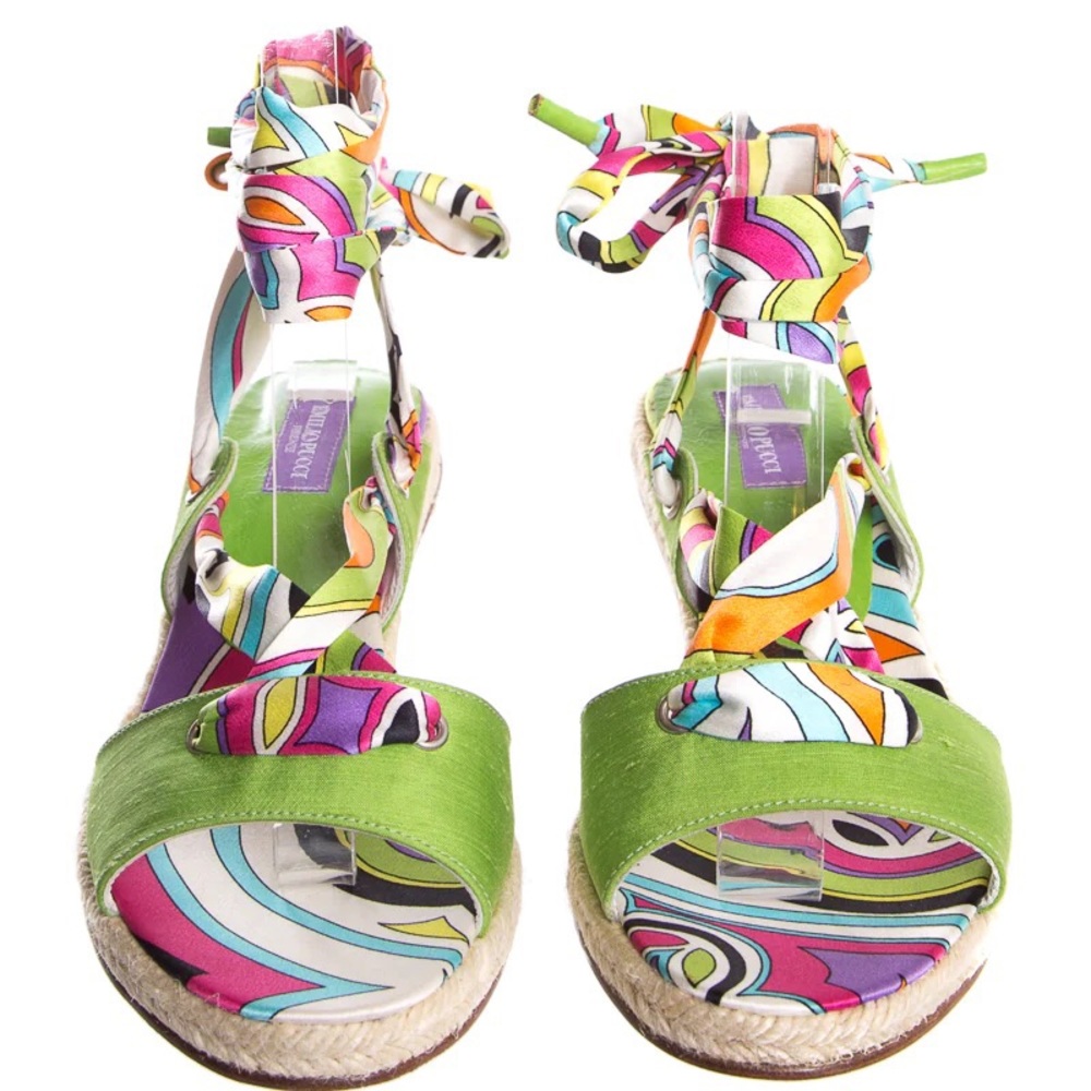 Emilio Pucci Green Wrap Sandals, Size 36